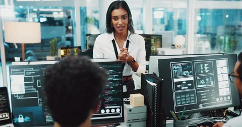 People, computer and screen with mentor for coding internship, programming and Stock Footage 309079050