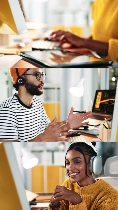 People, computer and series in office at startup with consulting, hands and Stock Footage 333296869