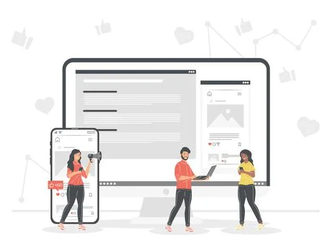 People with computer and smartphone Illustrazione stock