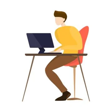 People with computer. Character working on computer. Stock Illustration
