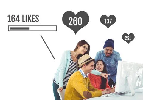 People on computer with likes status bars at meeting 스톡 사진