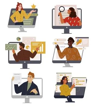 People at computer set 스톡 일러스트