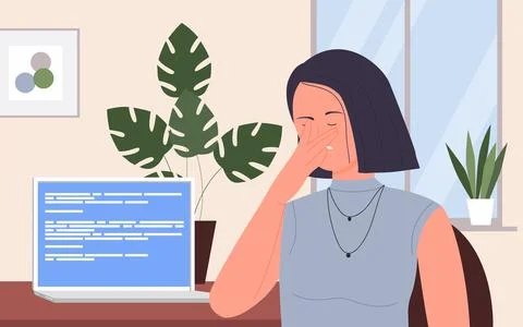 People with computer tech error in office workplace, frustrated business lady Stock Illustration