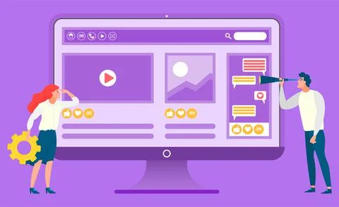 People with Computer Watching Educational Video Stock Illustration
