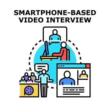 People conducting smartphone video interview for remote conversation Stock Illustration