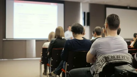 People at a conference or presentation, workshop, master class photograph Stock Footage 85432152