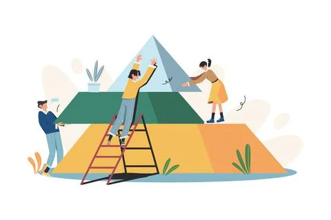 People connect the elements of the pyramid puzzle Illustrazione stock