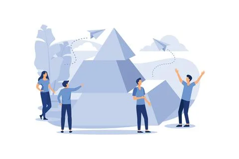 People connect the elements of the pyramid, symbol of teamwork, cooperation,  Stock-Illustration