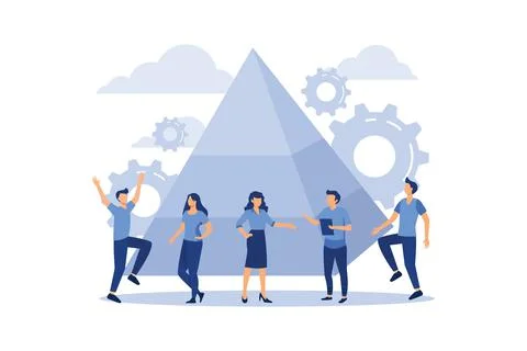 People connect the elements of the pyramid, vector illustration flat design s Illustrazione stock