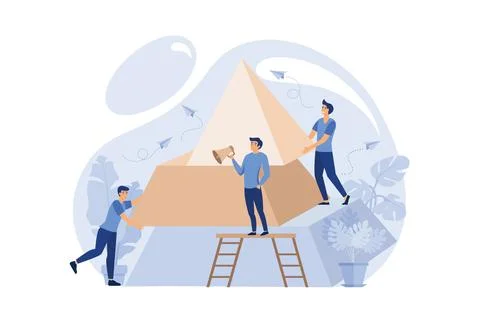 People connect the elements of the pyramid, vector illustration flat design.. Stock Illustration
