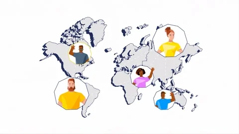 People Connected Across The World Map 2D Animation Stock Footage 278455641