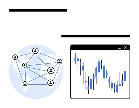 People connected across the world with web-thumbs up lines and financial data Stock Illustration
