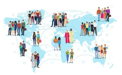 The people connected with lines standing on a world map vector illustration Stock Illustration