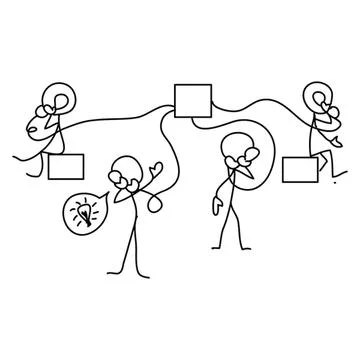 People connecting ideas with strings and light bulb in mind Stock-Illustration