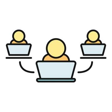 People connecting on laptops for remote work collaboration Stock Illustration