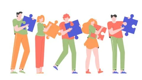 People connecting puzzle elements. Ilustração Stock