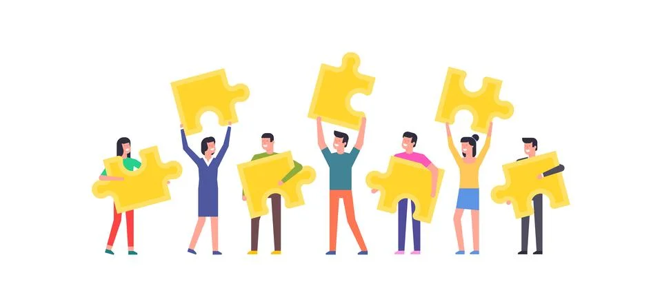 People connecting puzzle elements Stock Illustration