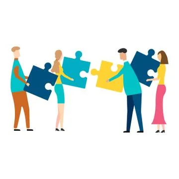 People connecting puzzle elements. isolated on white background. Vector illus Illustrazione stock