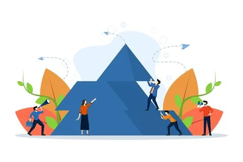 People connecting pyramid elements, concept symbol of teamwork, partnership. Illustrazione stock