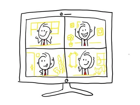 People connecting together, learning or meeting online with teleconference Stock Illustration