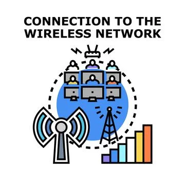 People connecting to a wireless network infrastructure Illustrazione stock