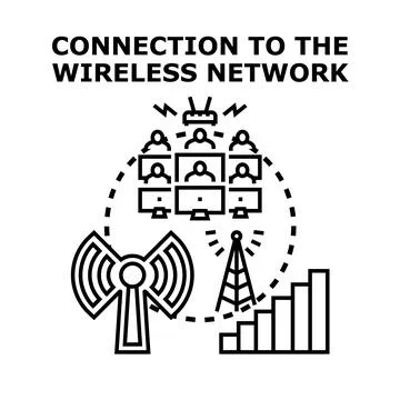 People connecting to a wireless network infrastructure Illustrazione stock
