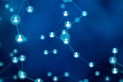 People connection lines on blue background, social network for technology con Illustrazione stock