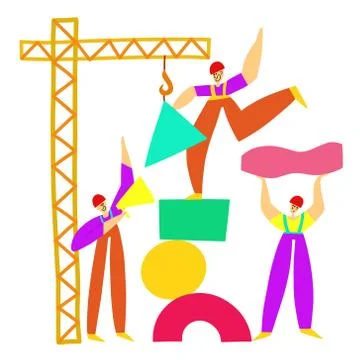 People construct with crane vector illustration Stock Illustration