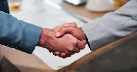 People, construction and handshake in workshop for building deal, partnership or Stock Footage 337987339