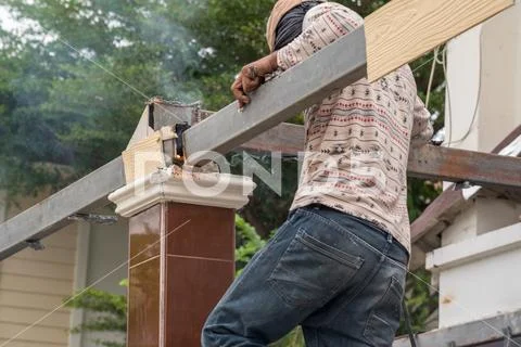 People construction worker at construction site Stock Photos