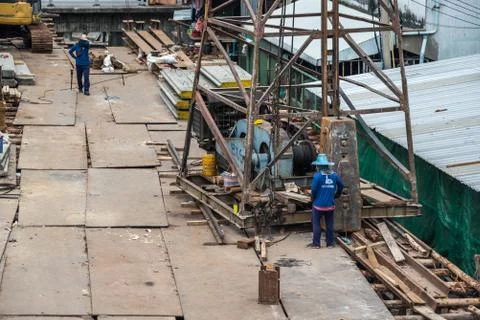 People construction worker at construction site Foto stock