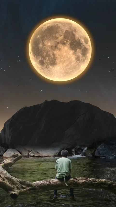 People contemplating behind the moonlight at night Video stock 300060973