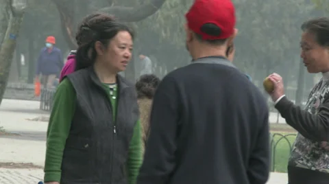 People converse in Beijing park Stock Footage 44754071