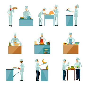 People Cooking Set Stock Illustration