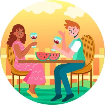 People couple eating in cafe vector illustration Ilustração Stock
