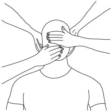 People covering face with hands in a group setting Stock Illustration