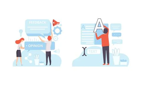 People Creating Digital Content, Client Service Feedback, Technology Process of Stock Illustration