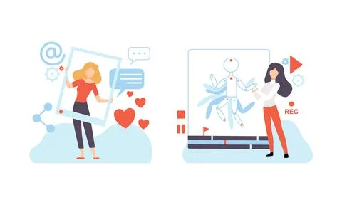 People Creating Digital Content, Technology Process of Software Development Stock Illustration