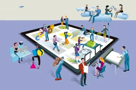 People Creating Interface for Tablet Stock Illustration
