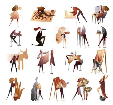 People of creative professions set. Artist, designer, sculptor, photographer Stock Illustration