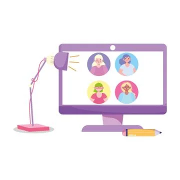 People creativity and technology, computer idea lamp and pencil 스톡 일러스트