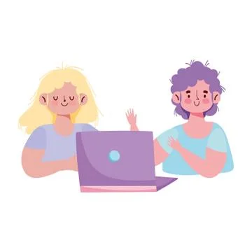 People creativity and technology,boy and girl with laptop computer working idea Stock Illustration
