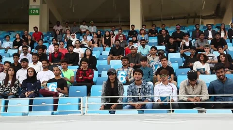 People in the cricket stadium Stock Footage