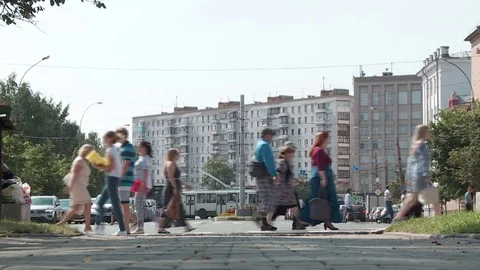 People cross the intersection. Crosswalk. Crowd Stock Footage 79391518