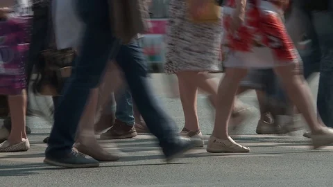 People cross the intersection. Crosswalk. Crowd Stock Footage 79391524