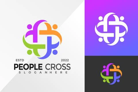 People Cross Logo Design Vector illustration template Illustrazione stock