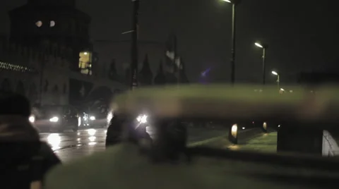 People crossing bridge at Berlin train station, night time Stock Footage 67986325