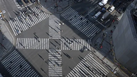 People Crossing Busy Intersection By Day in Ginza, Central Tokyo, Japan Vidéo 283096383