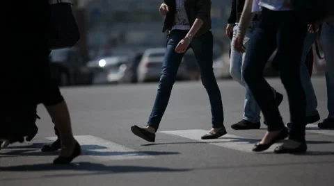 People crossing street. Crowded crosswalk. Timelapse Stock Footage