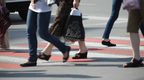 People crossing street. Crowded crosswalk. Timelapse Stock Footage